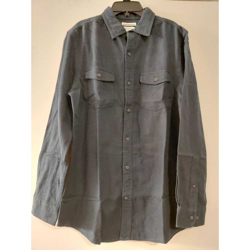 Mens Navy Blue Amazon Essentials Button Up Flannel Shirt Long Sleeves Size Small
